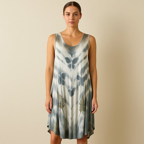 Tie Dye Butterfly Sleeveless Dress White Blue Medium Large XL - Picture 1 of 8